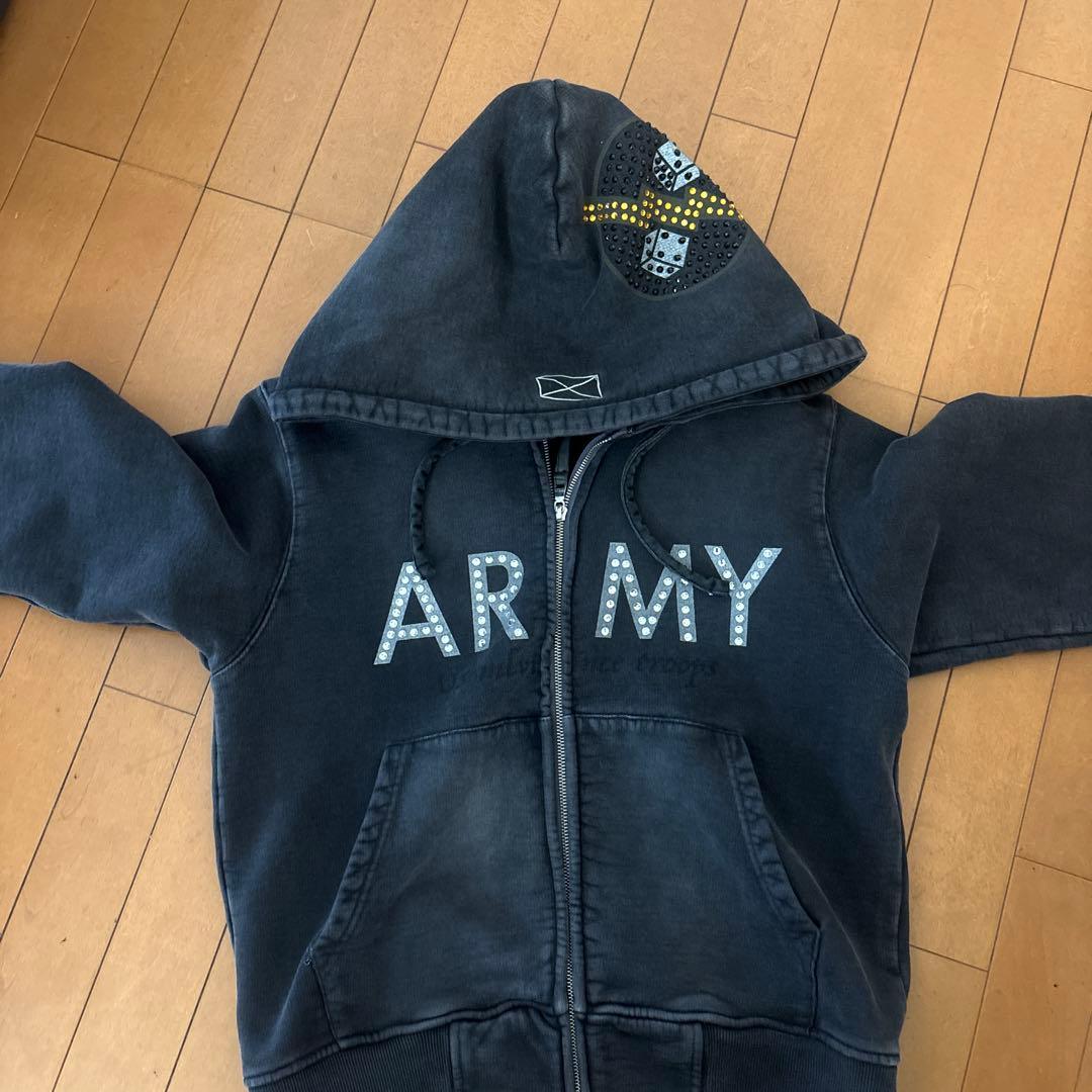 ARMY プリント ダークグレー パーカー　MLVINCE