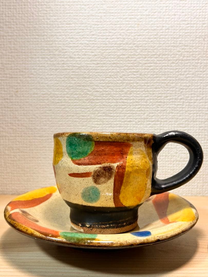 加山晴子　赤絵　カップ&ソーサー　検）壺屋焼　やちむん　民藝