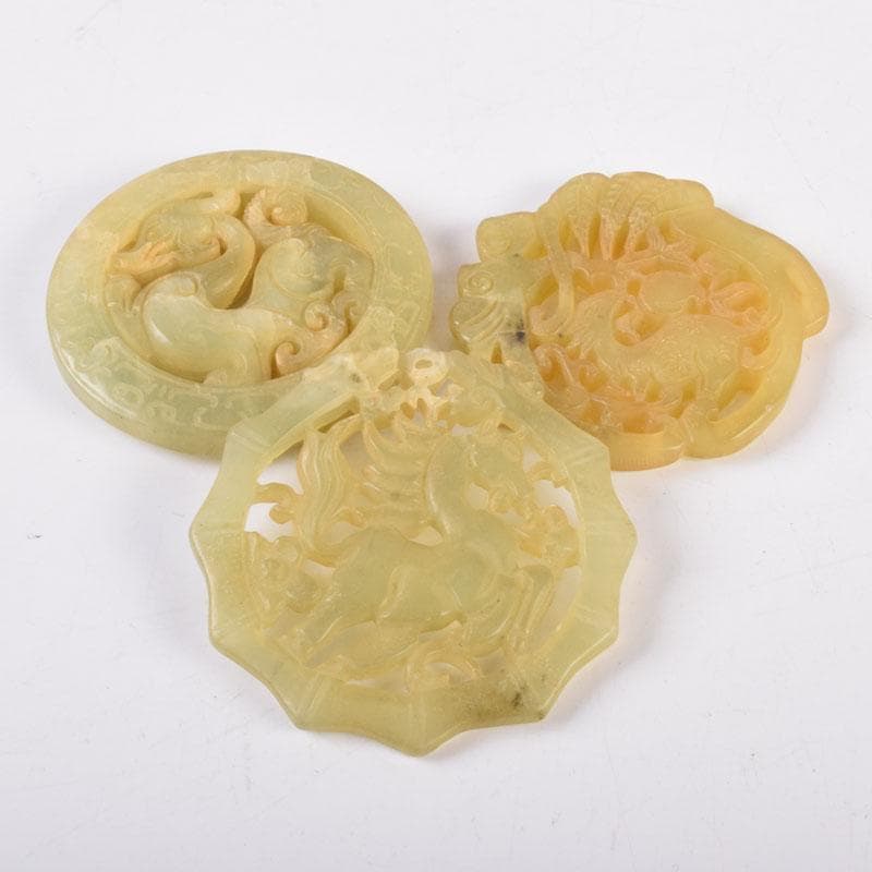 中国　玉石彫刻　玉器　玉珮　根付　11点まとめて　V　R8957