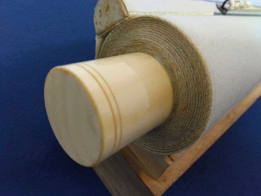 立原杏所【青緑山水図】絹本　掛軸・識箱／2重箱　(江戸時代・水戸藩士・徳川斉昭)