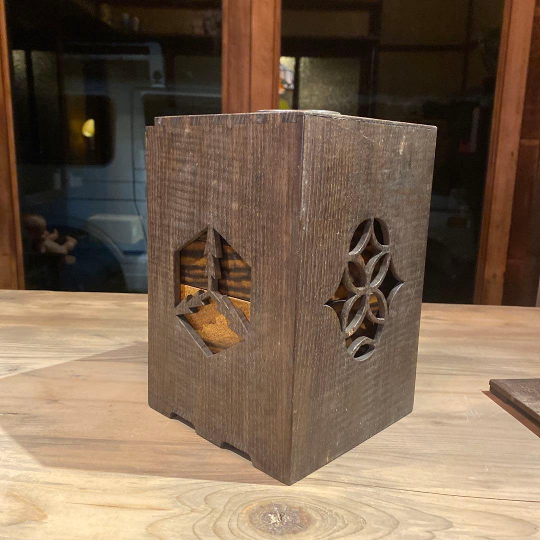 戦前 木製 仕出し弁当箱 透かし彫り 屋号入り 古道具