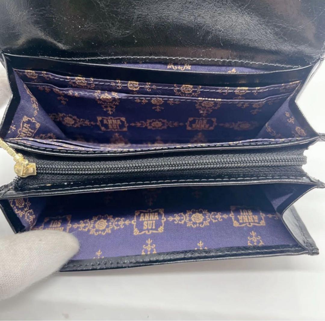 極美品 アナスイ ポワロ キルティング 二つ折り財布 ビジュー ブラック レザー