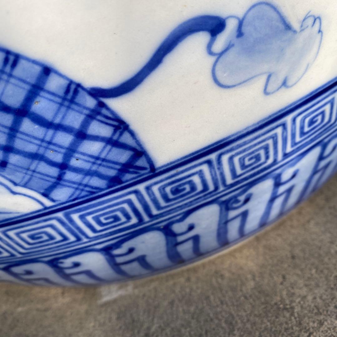 明治大正時代頃の瓢箪図火鉢42cm28cm