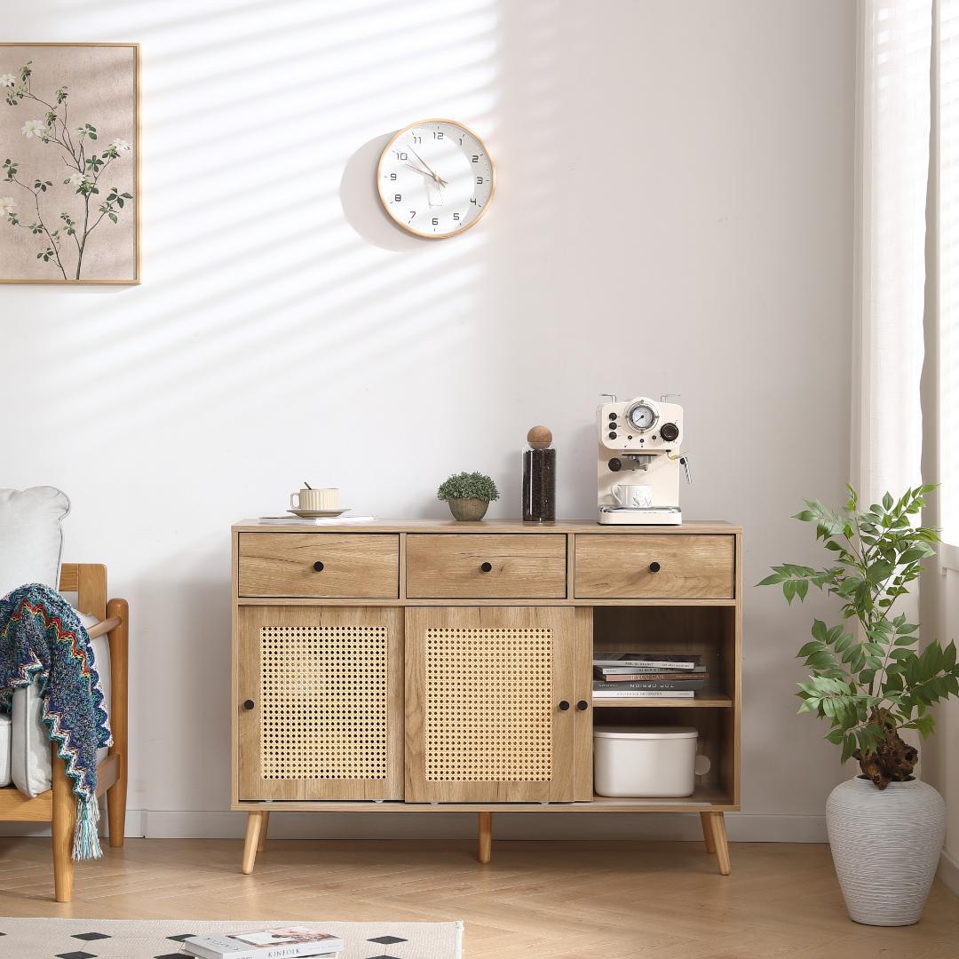 キャビネット サイドボード 引き出し付き 大容量 2段収納 サイドボード 扉付き