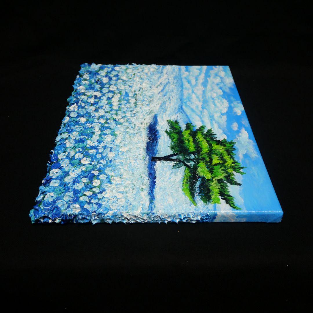 油絵 油彩 油彩画 絵 絵画 【青空のネモフィラの丘】F4号