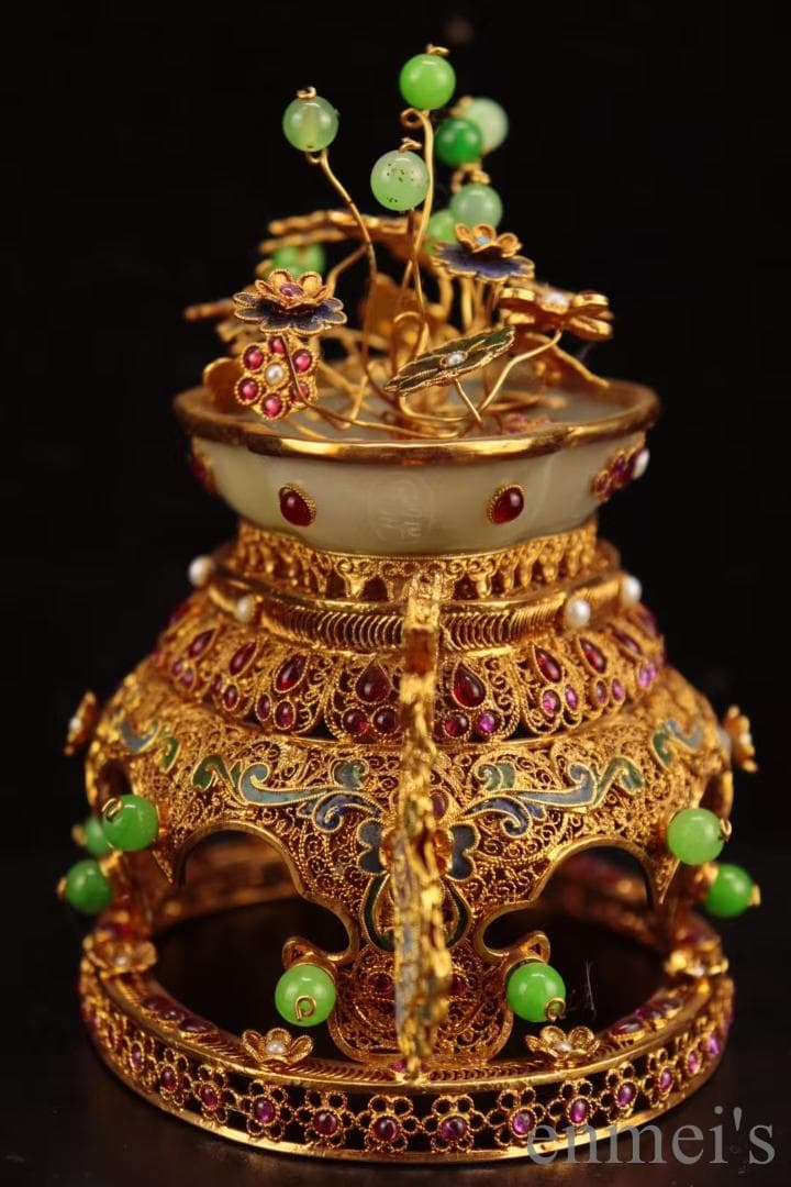 中国古美術 旧蔵清代 花絲嵌和田白玉飾件 細工 古玩 宝石装飾 文房置物 天然石