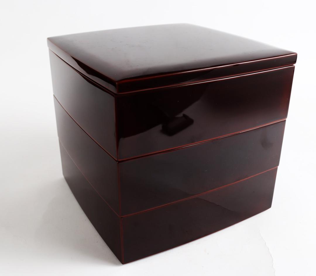 輪島塗 溜塗 網代 沈金 三段重 弁当箱 重箱 共箱