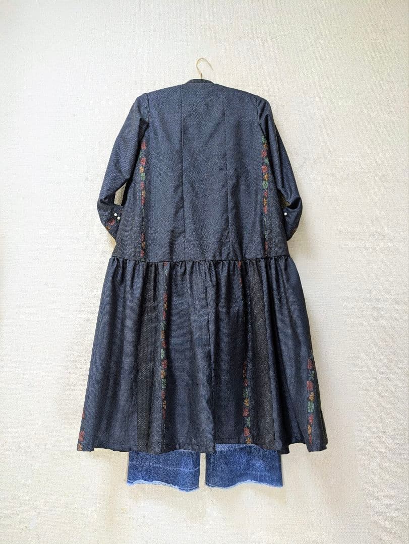 着物リメイク 大島紬 正絹　楽ちん細見えすっきりワンピース ジレ