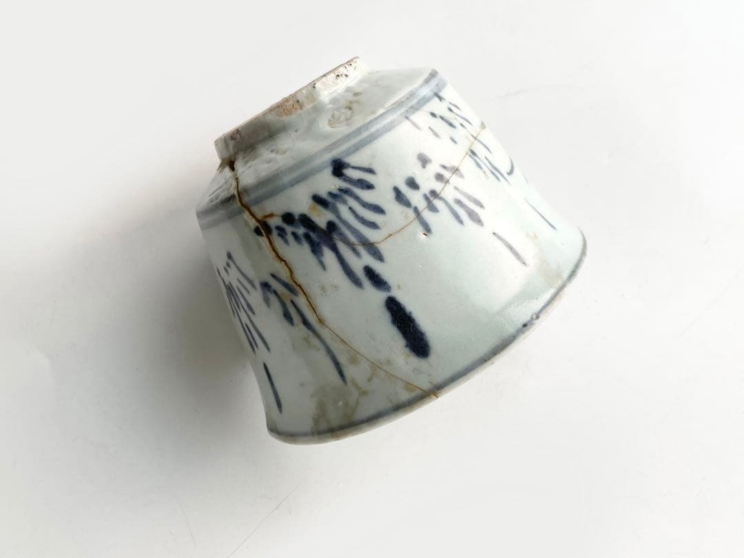 骨董　初期伊万里　陶片　染付土筆文碗　残欠　多々良の元窯出土　所載現品