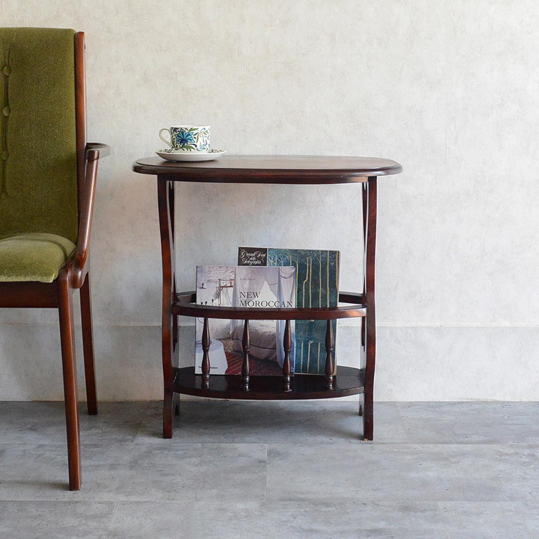 クラシック サイドテーブル オーバル マガジンラック ワインテーブル 雑誌収納