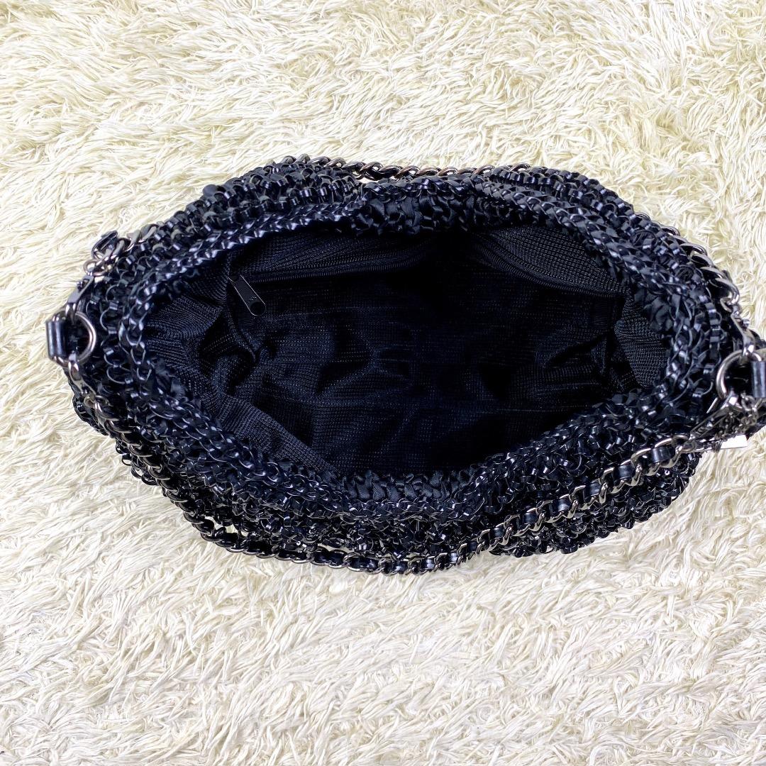 【美品】アンテプリマ ハンドバッグ ガーラ リボン グリッター ラージ 黒