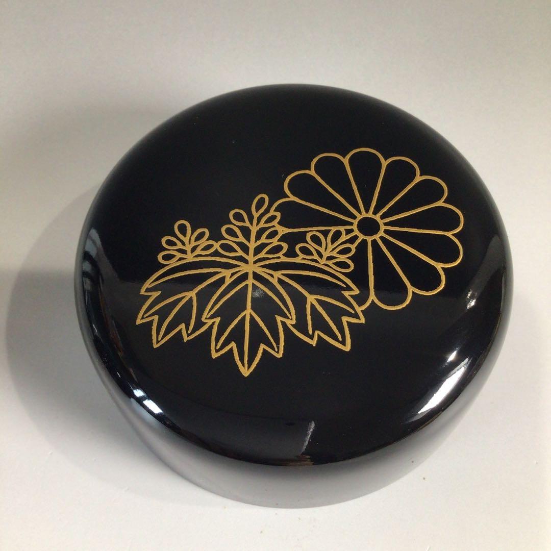 Ｐ７２０　棗　『円後渓石作』『黒漆塗』『菊桐蒔絵』『大棗』　共箱　茶道具