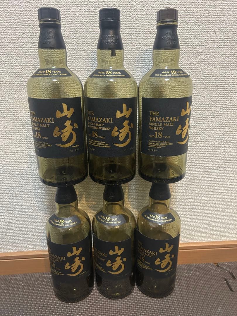 山崎 18年 ウイスキー 空瓶6本セット 専用箱2枚白州18年カートン4枚