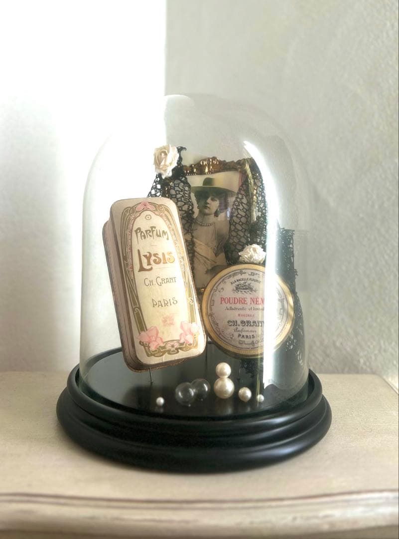希少 フランスアンティーク パフュームボックス2個 フレーム ガラスドームセット