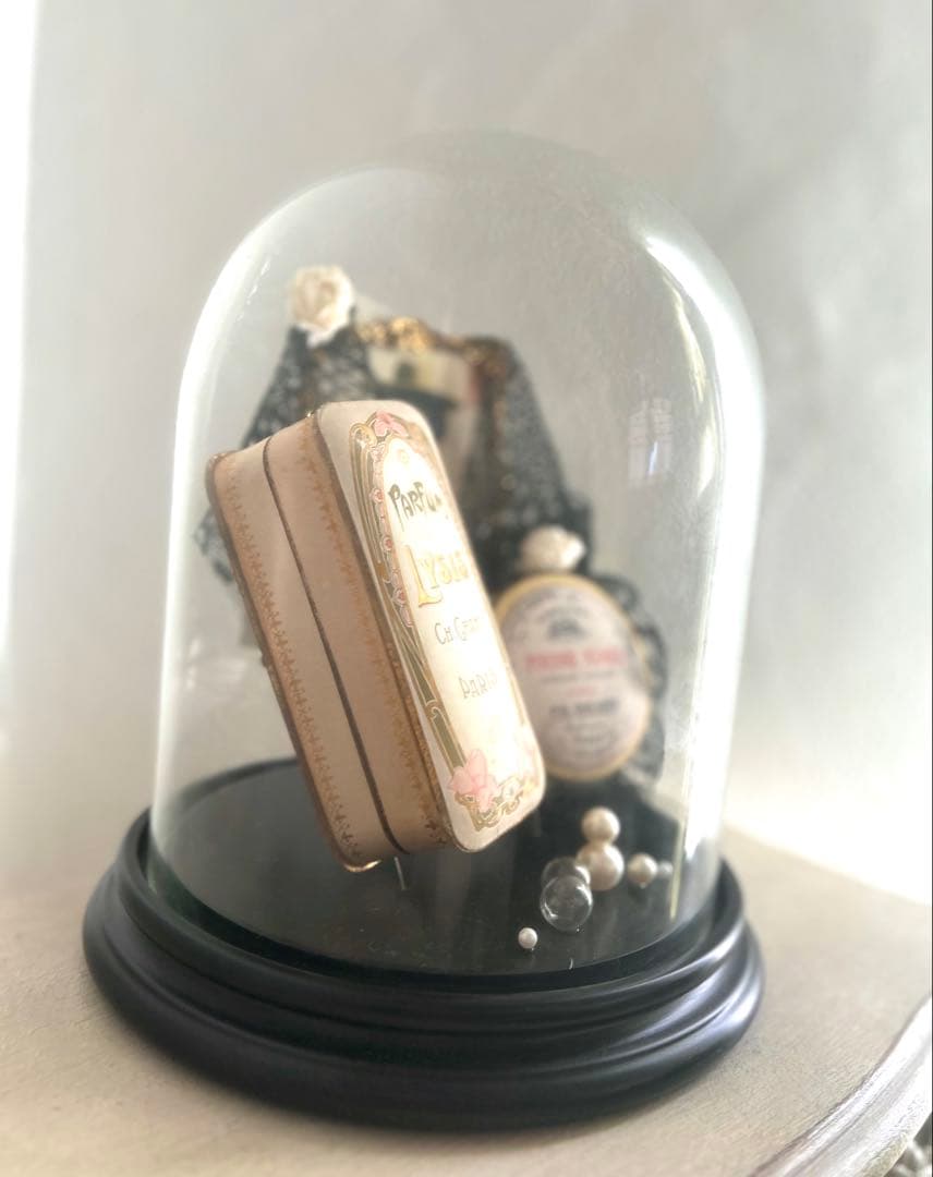 希少 フランスアンティーク パフュームボックス2個 フレーム ガラスドームセット