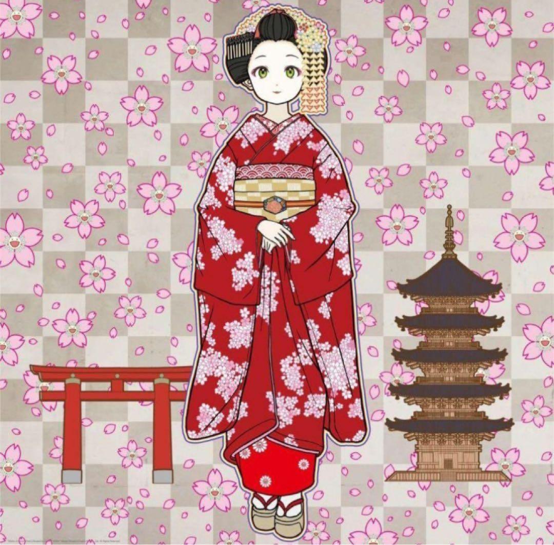村上隆 ED300 ポスター 京都の舞妓さん 赤に桜