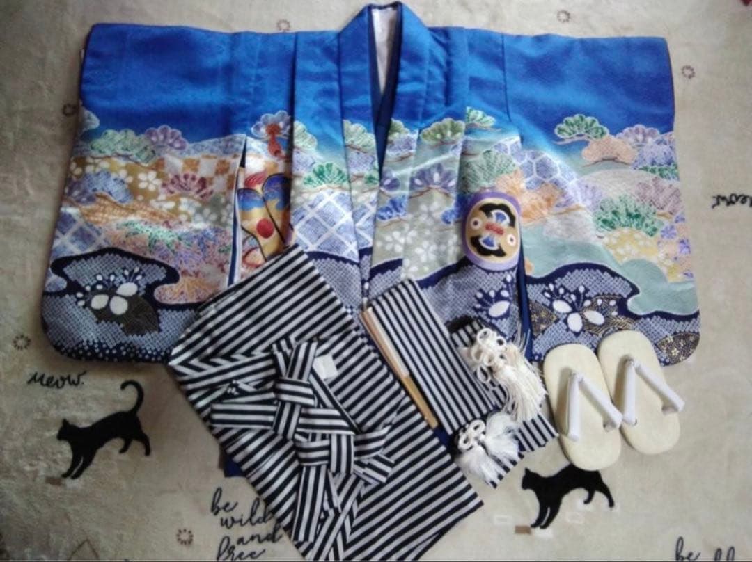 男の子用・3歳向け・化繊・袴とお着物のセット　兜