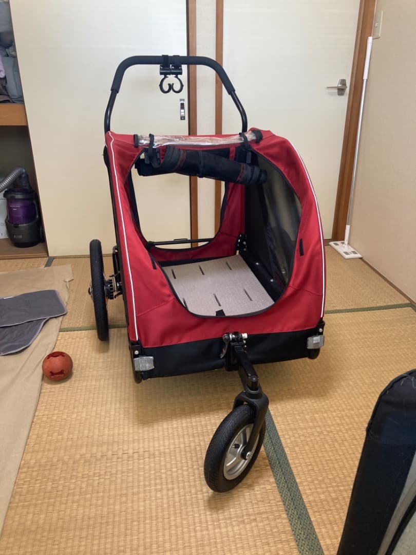犬用ペットカート 赤 メッシュ窓付き