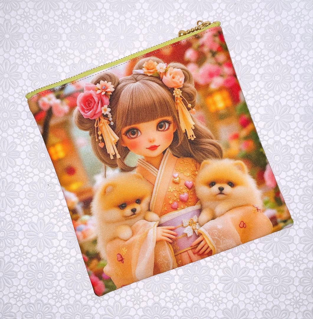 フラットポーチ♡レディ＆わんことにゃんこ