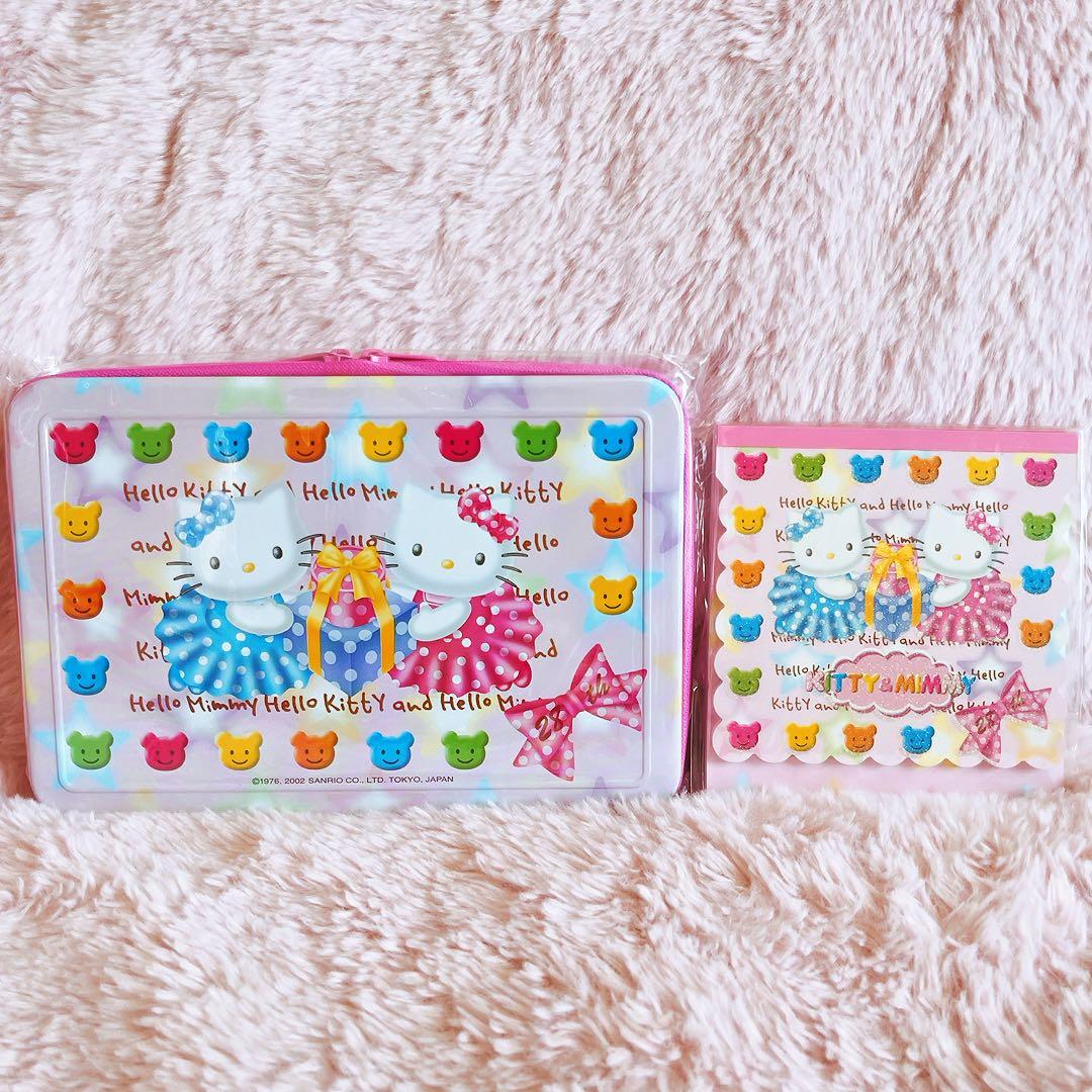 希少レア　ハローキティ　ミミィ　缶ケース　ペンセット　シール付きメモ　2002
