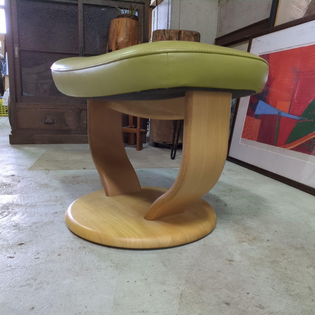 カリモク ◆ 本皮 オットマン レモンイエロー モスグリーン ベージュ レトロ