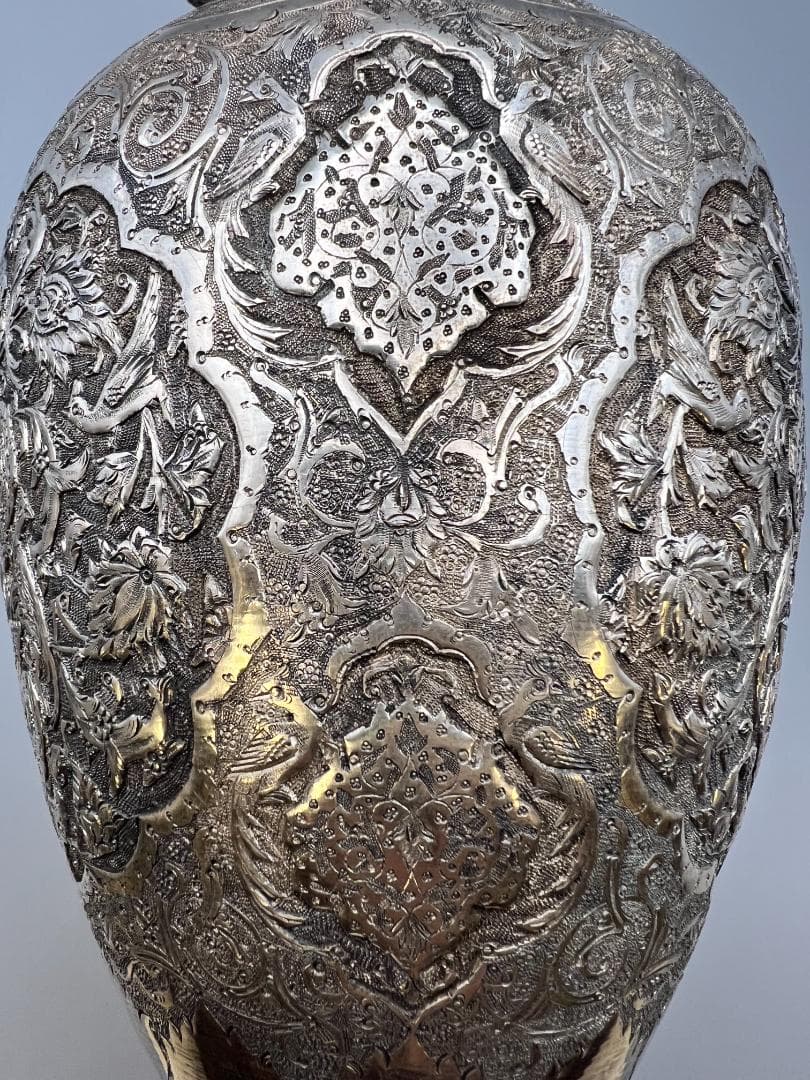 銀製　ライオンマーク　三越　銀花瓶　花入れ　手彫　銀細工　重量約820g