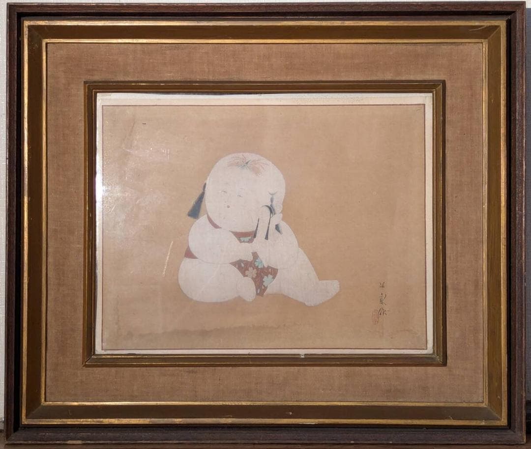 【真作】絵画　西沢笛畝　日本画　福童図　微笑みを湛える吉祥童子画　Y80