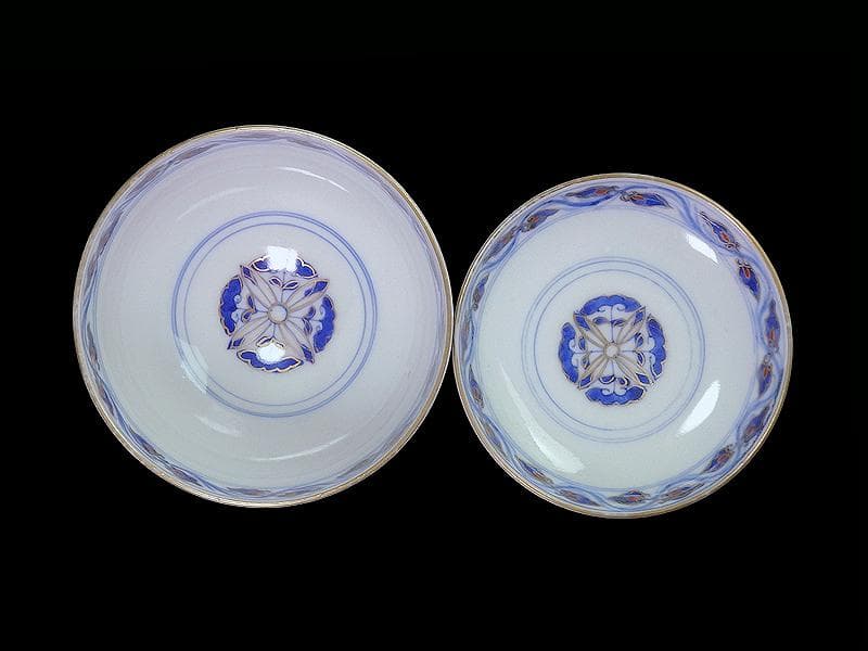 古伊万里　金襴手　桜花紋に光背の図　大振蓋茶碗　AS-DBz