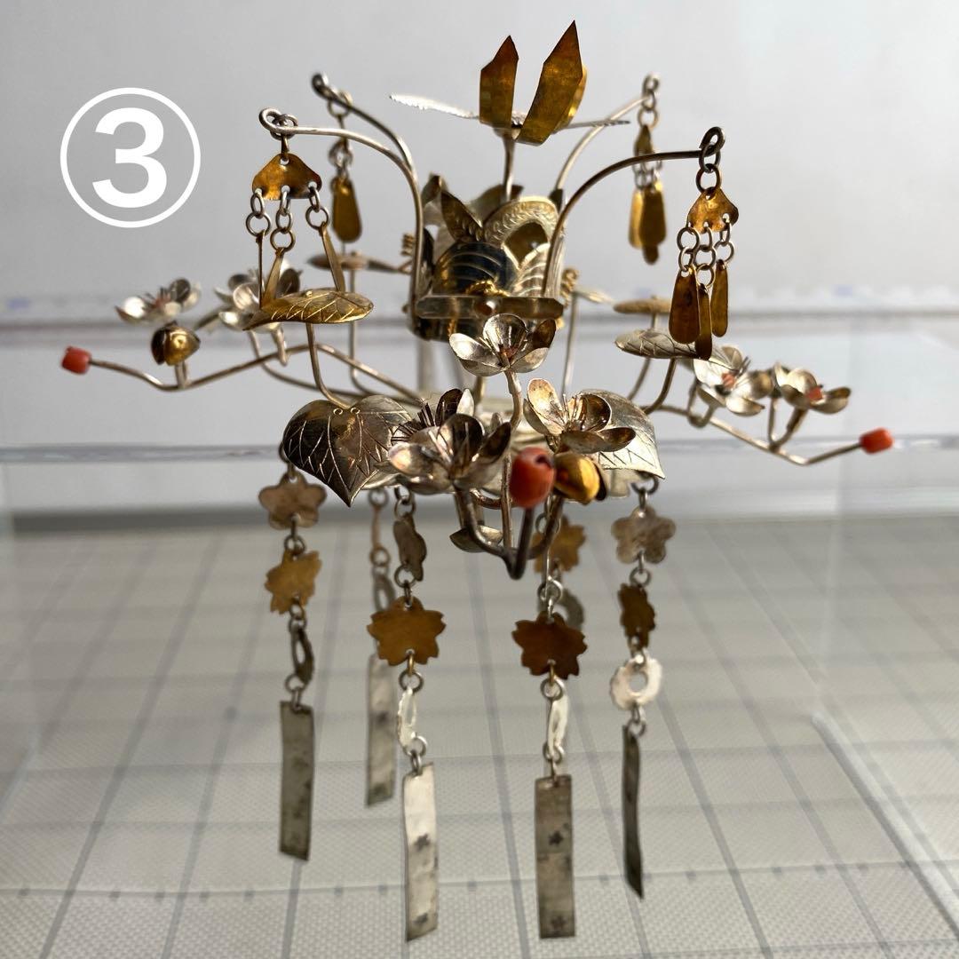 アンティーク　金工細工　花嫁かんざし　金銀びらかんざし