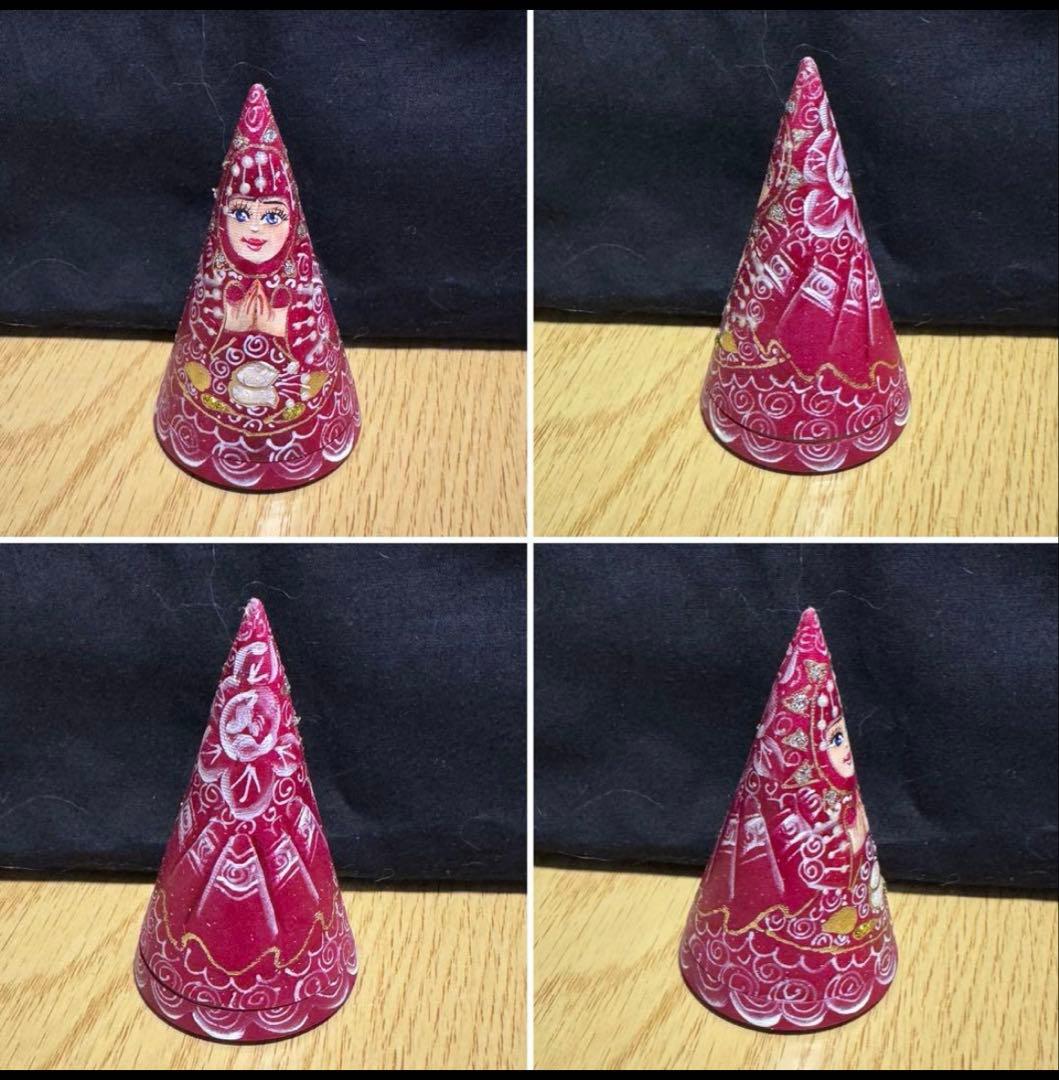 ロシア　アーティスト　えんじ色三角マトリョーシカ　5体、長期保存、現状