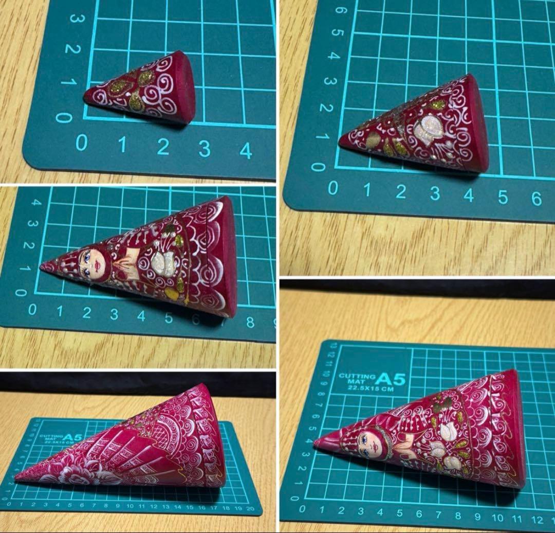 ロシア　アーティスト　えんじ色三角マトリョーシカ　5体、長期保存、現状