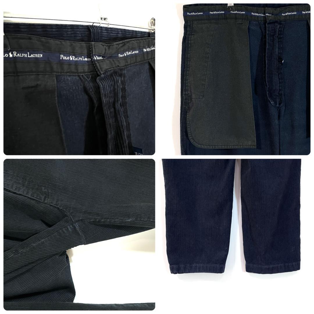 90s ポロラルフローレン 38x32 ANDREW 太畝コーデュロイパンツ 紺