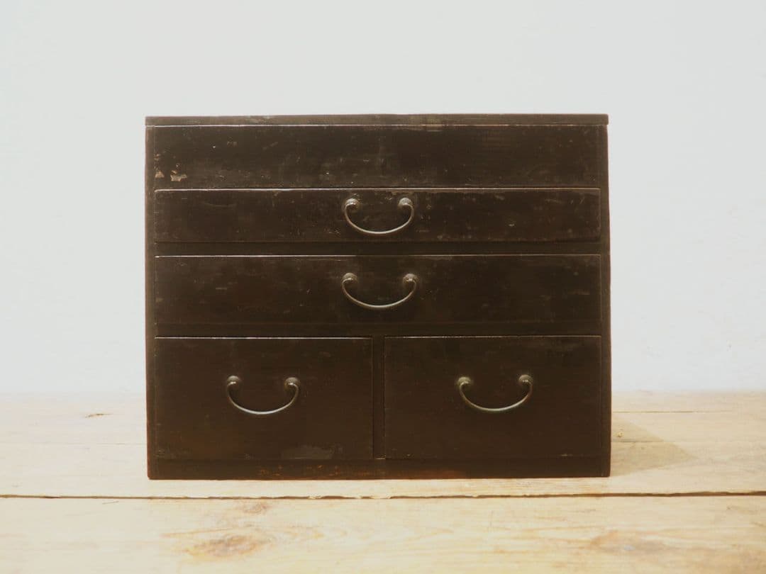 1274 シックな色合いの収納箱　小引き出し　裁縫箱　古家具　レトロ　ケース