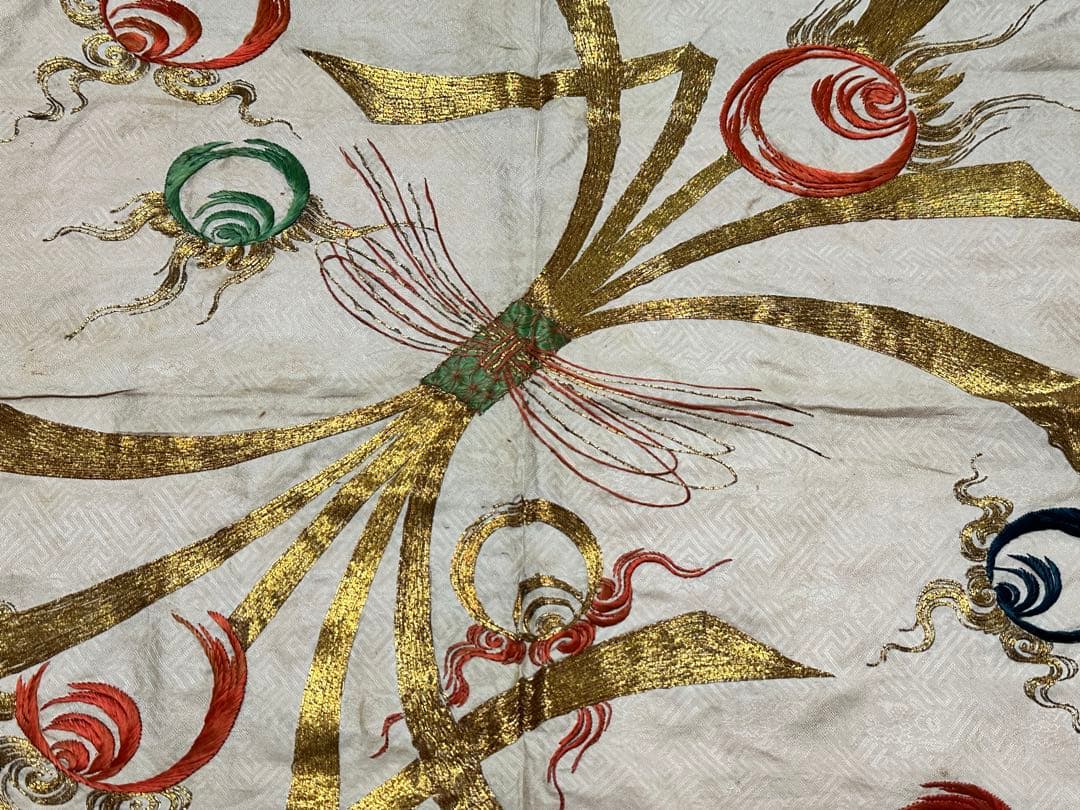 江戸期 熨斗目模様 時代袱紗 金駒刺繍 綸子 歴史資料