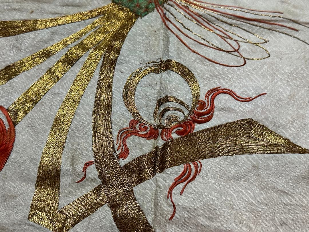 江戸期 熨斗目模様 時代袱紗 金駒刺繍 綸子 歴史資料