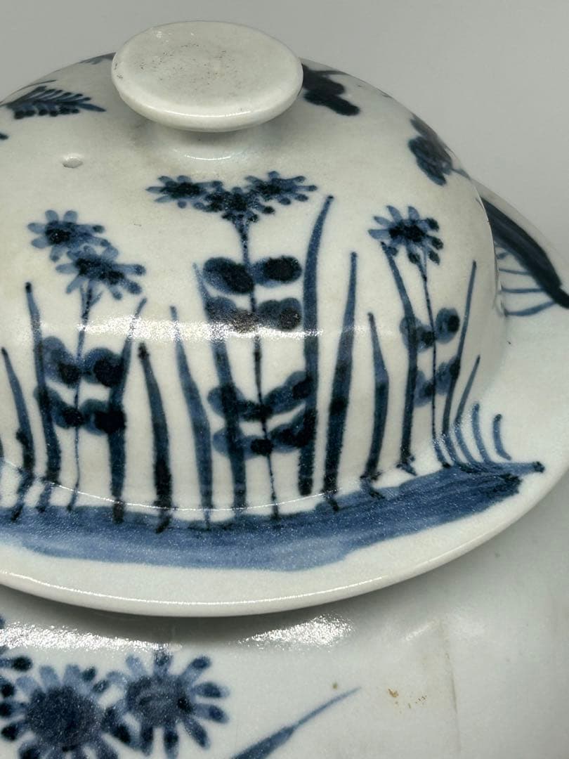 古伊万里　染付　秋草紋大壺　送料込み1114
