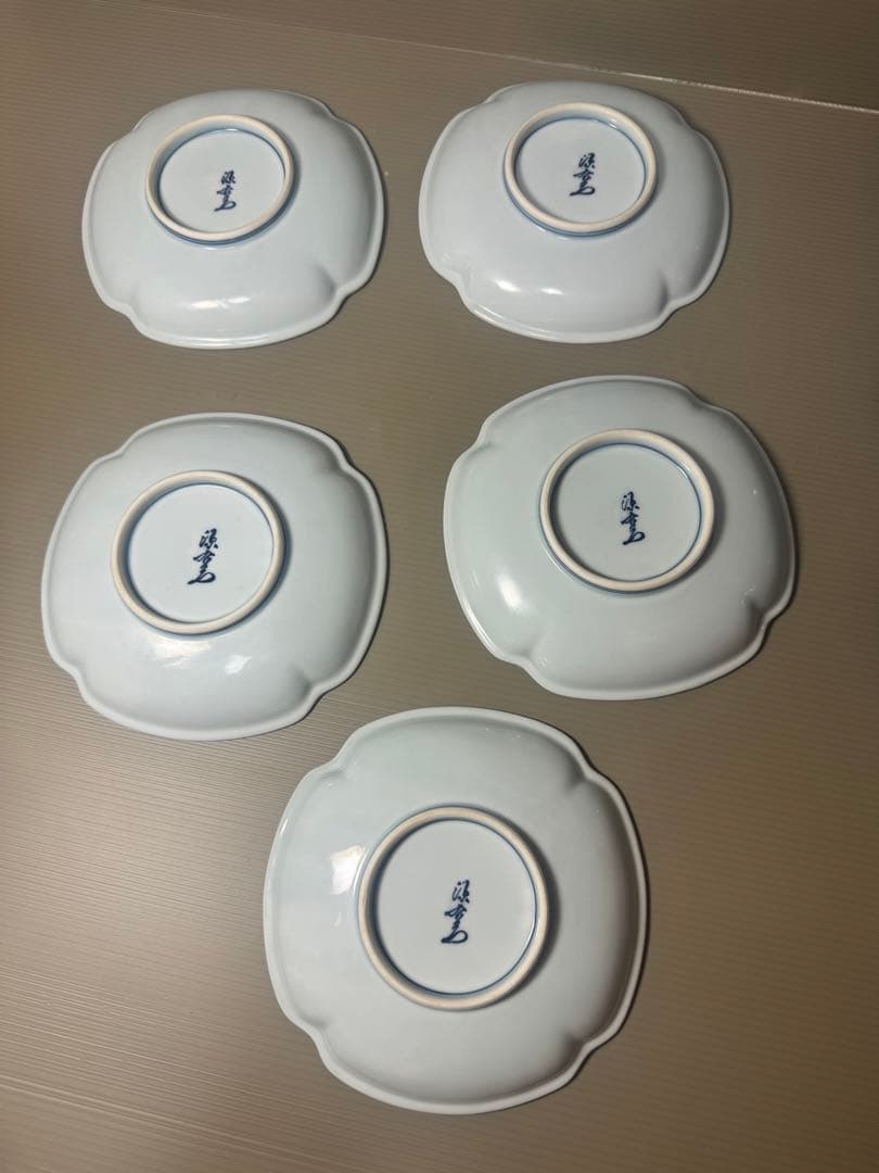 2072 源右衛門窯 染錦椿絵　皿5客　湯呑5客