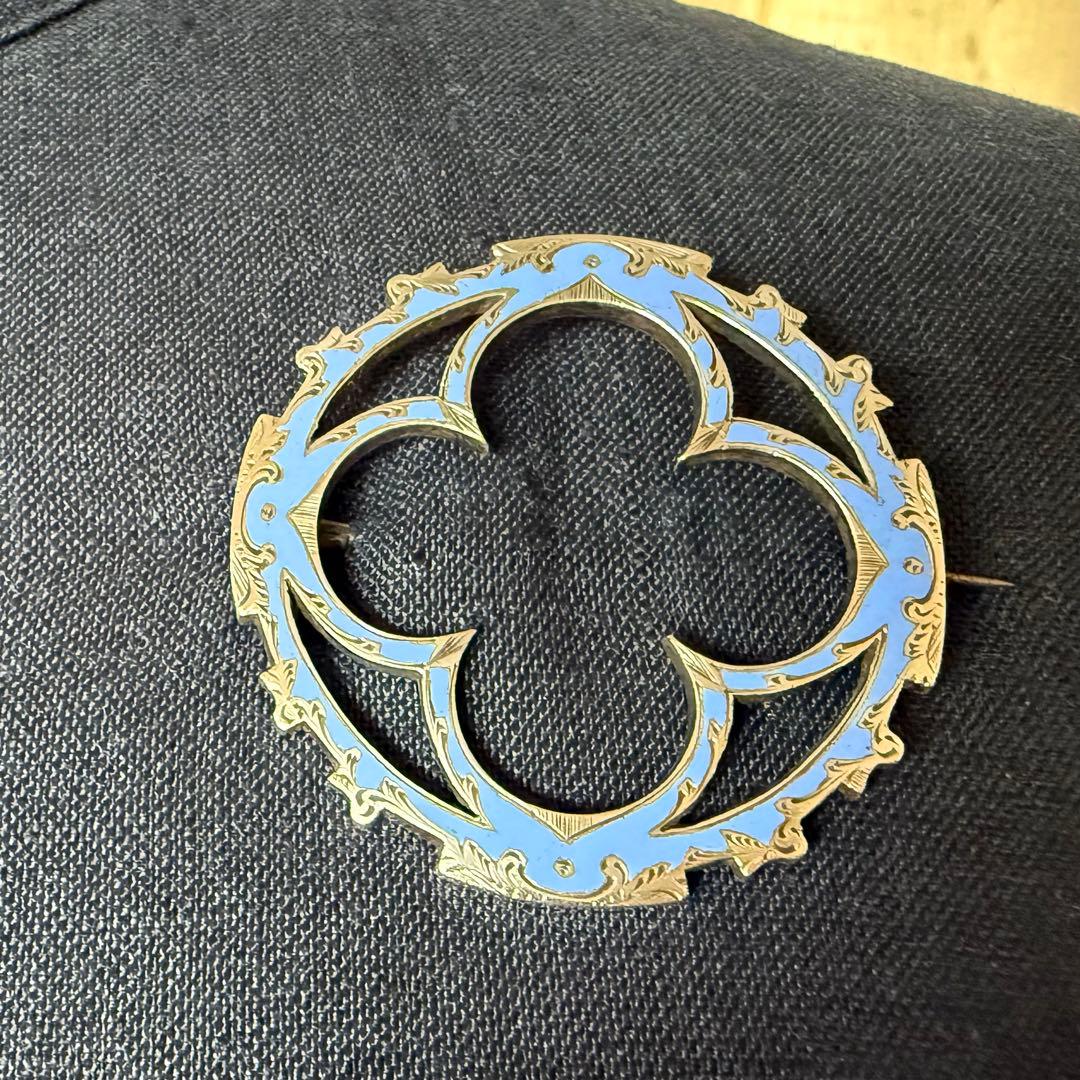 アンティークスコティッシュブローチブルーのエナメルエマイユ七宝　美しい図案