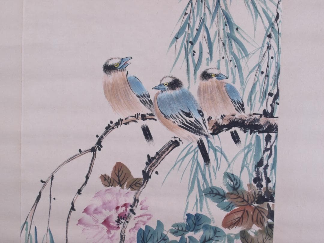 蔵整理品　中国清時代掛け軸　肉筆水彩絵　骨董品　I1578A13-1