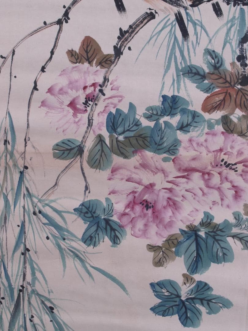 蔵整理品　中国清時代掛け軸　肉筆水彩絵　骨董品　I1578A13-1