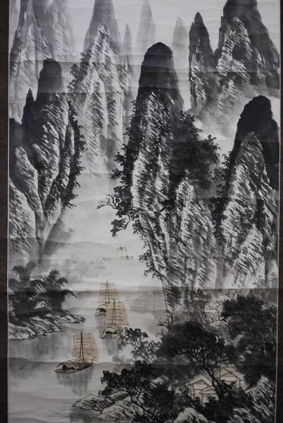 不詳/作者不詳/江帆影図/離江帆影図/布袋屋掛軸HC-509