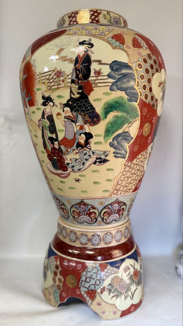 T96 豪華インテリア 薩摩焼沈香壺 高さ130㎝ 美人画図