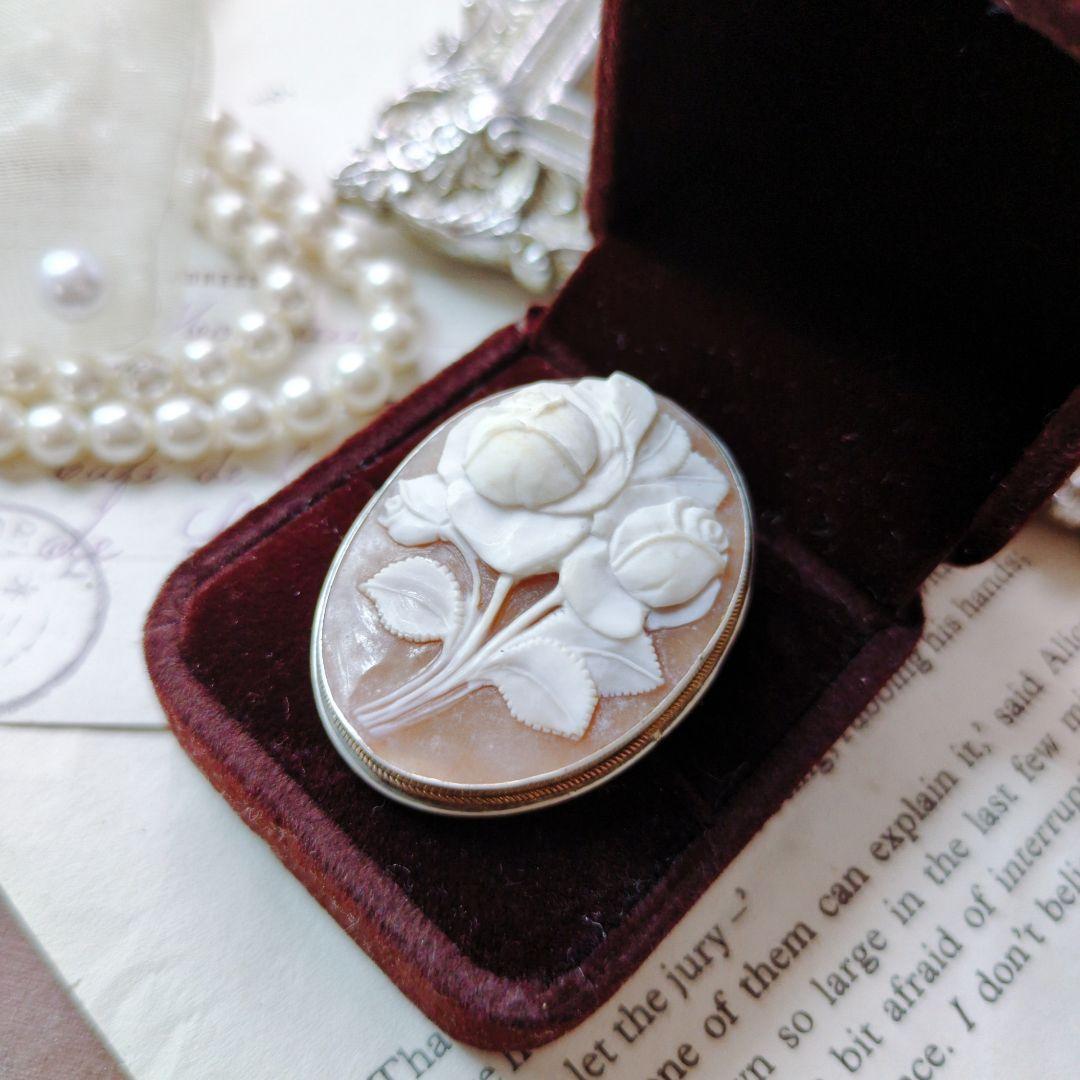 ITALY SILVER900 シェルカメオ ローズ ブローチ ペンダント 薔薇