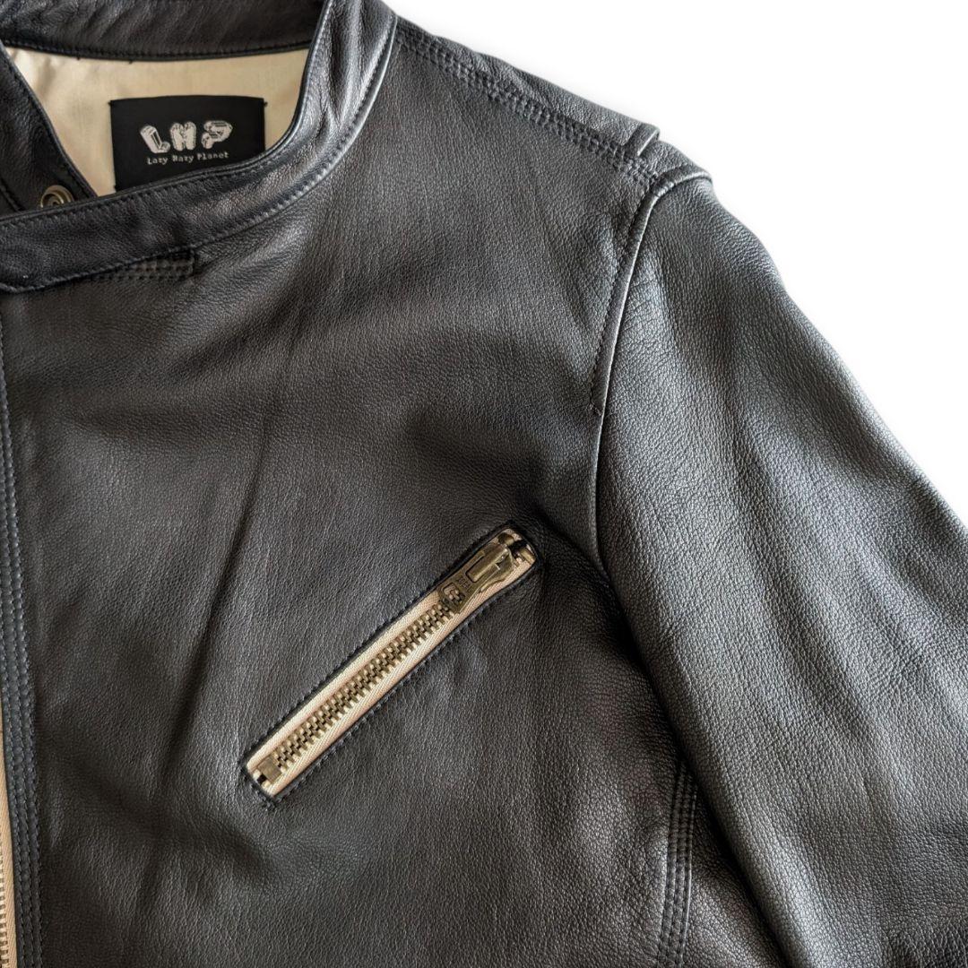 美品 LHP 斜めダブルジップ ラムレザー ライダースジャケット L ブラック