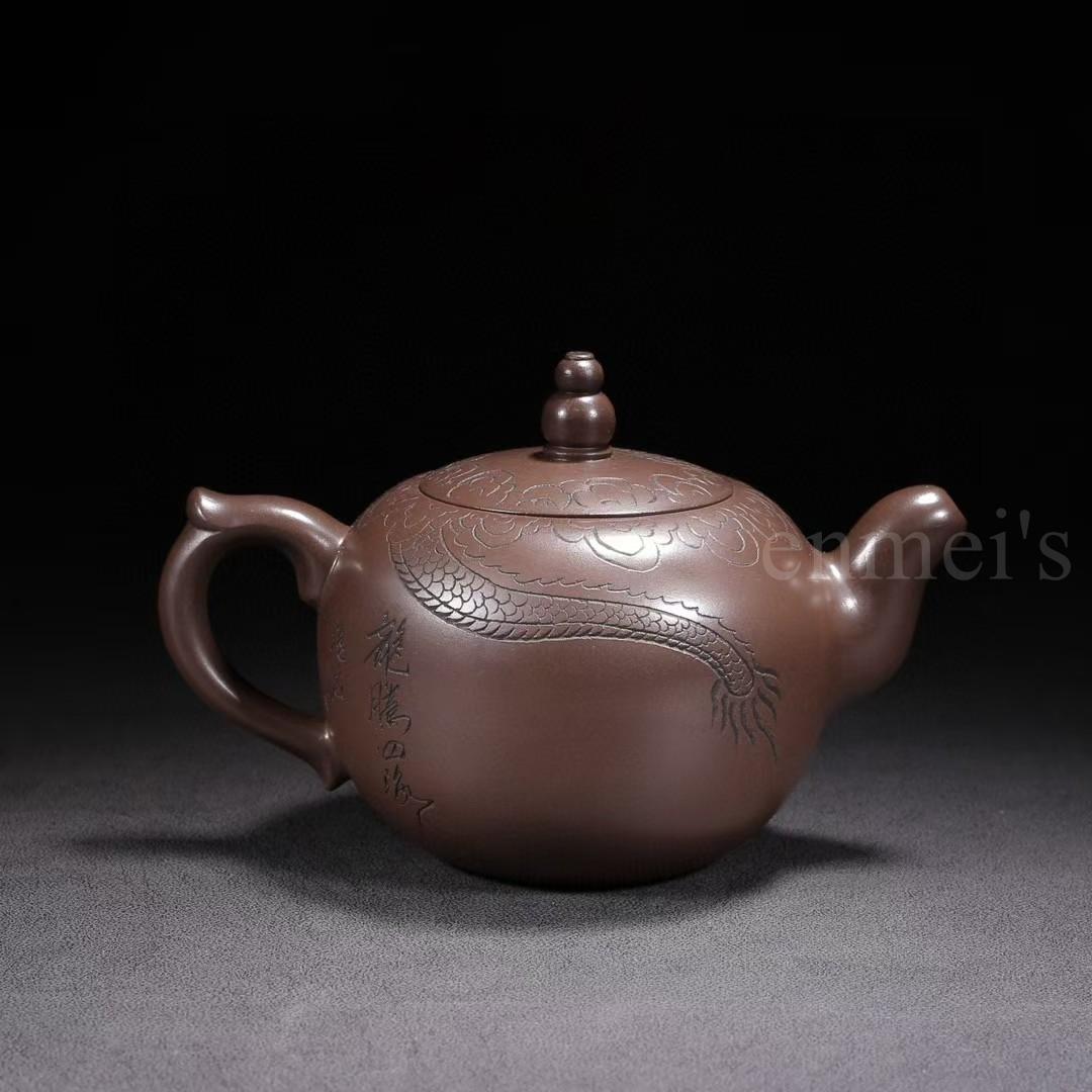 中国古美術・原鉱紫泥一粒珠紫砂壺・底款：自怡軒 蓋款：顧景洲・紫砂・茶壺・茶道具