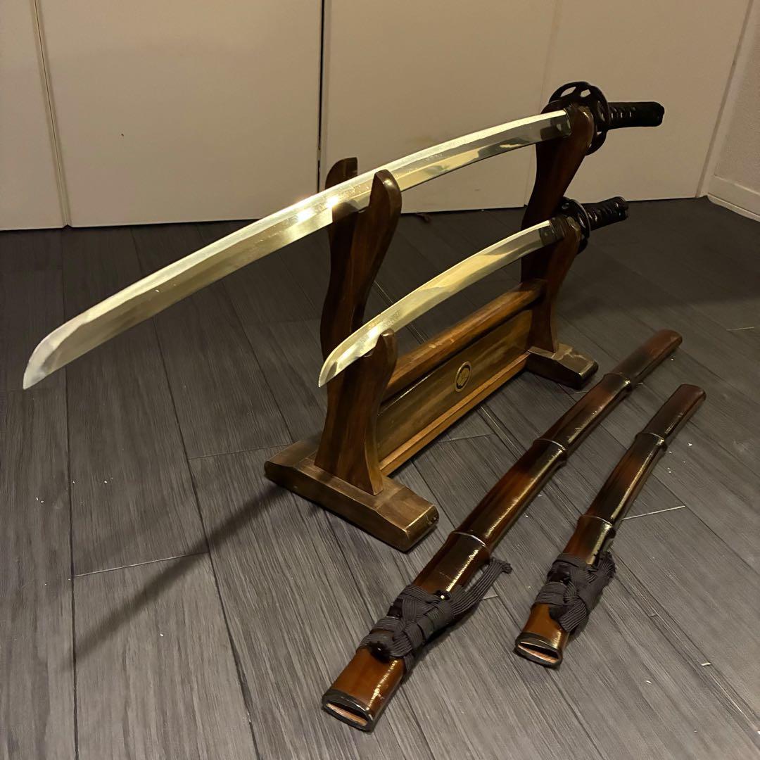 希少品　竹鞘　大小セット　竹筒拵　高級模造刀　居合刀　竹鞘太刀　2本セット