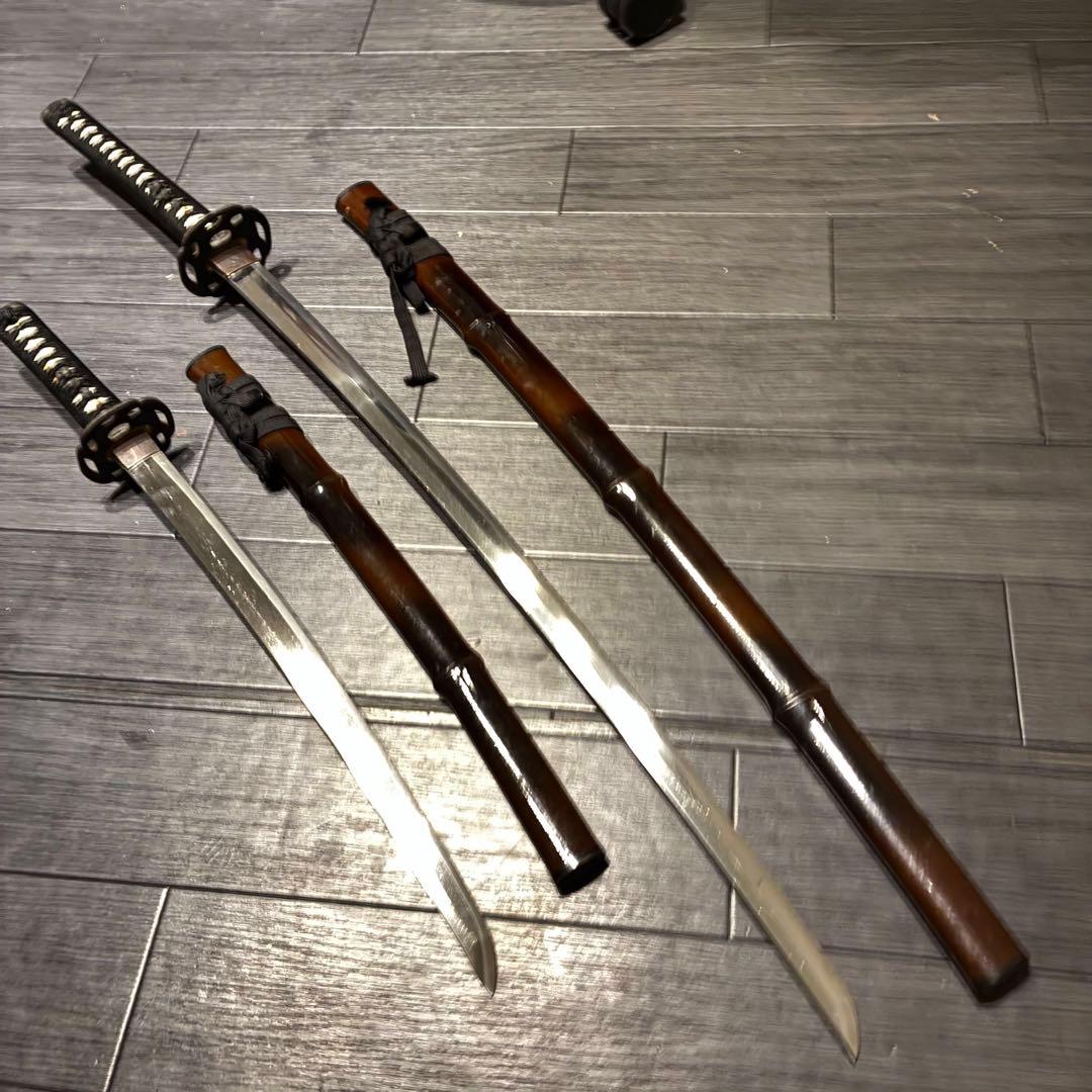 希少品　竹鞘　大小セット　竹筒拵　高級模造刀　居合刀　竹鞘太刀　2本セット