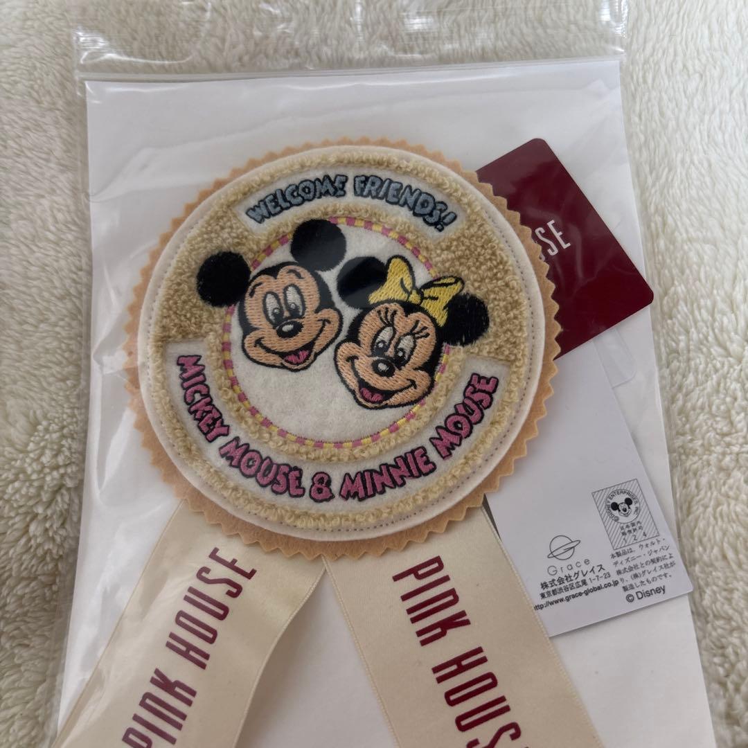 ピンクハウスワッペンブローチ、ミッキー、ミニー