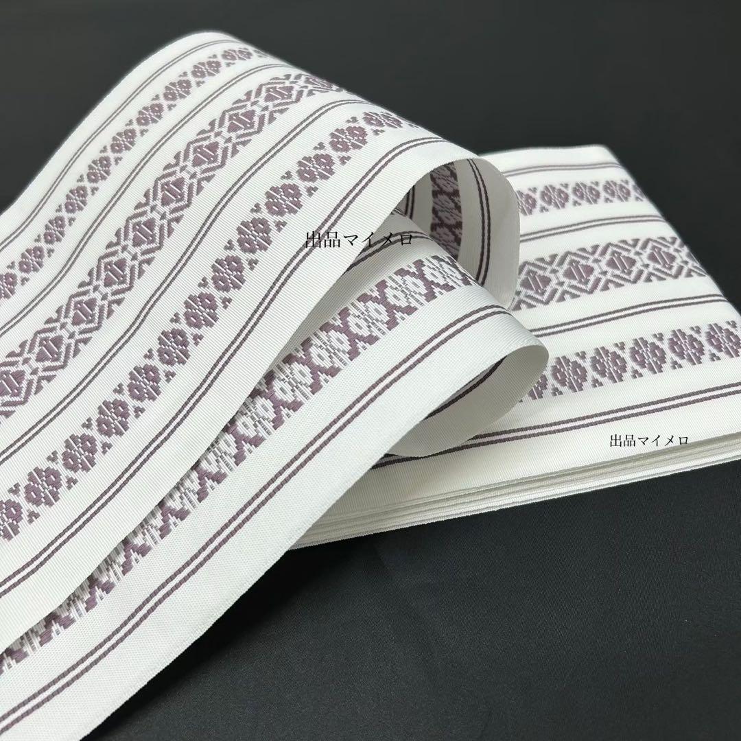 古典しじら織　浴衣　綿　粋な夏着物　縞柄　献上帯 半幅帯白　2点　0808①