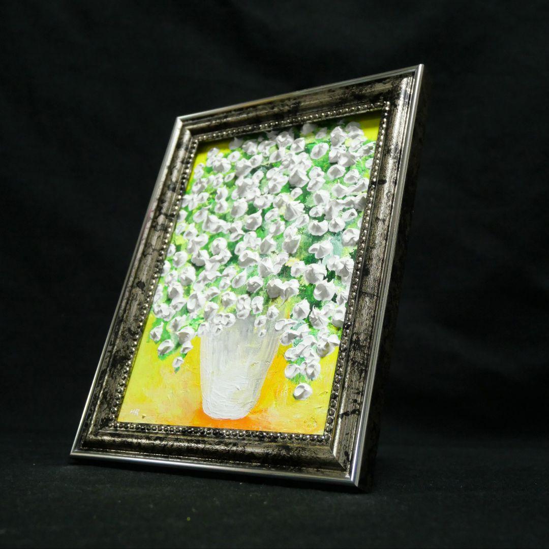 油絵 ミニ絵画2L【かすみ草】